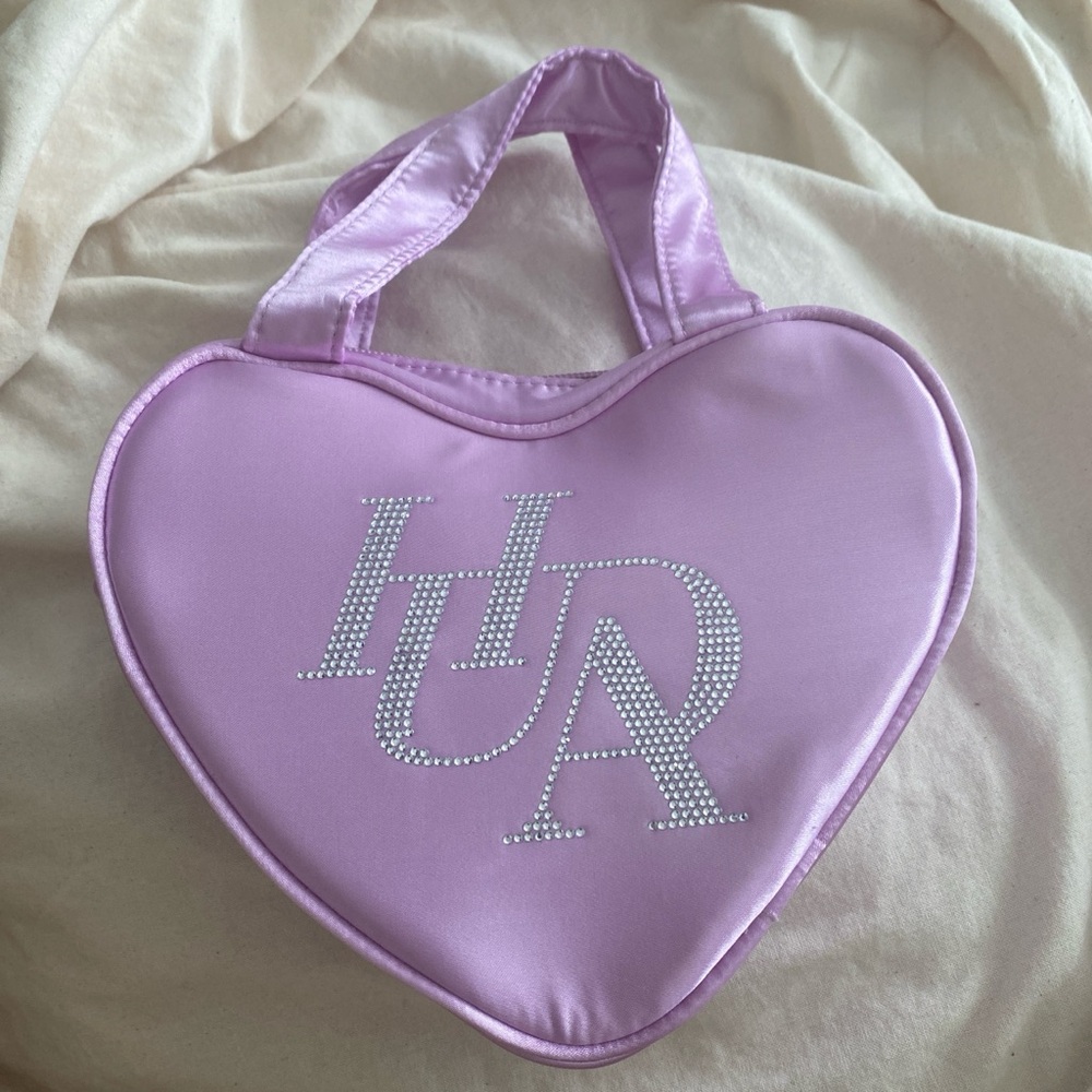 Purple Heart-Shaped Bag with Rhinestone Logo Huda beauty